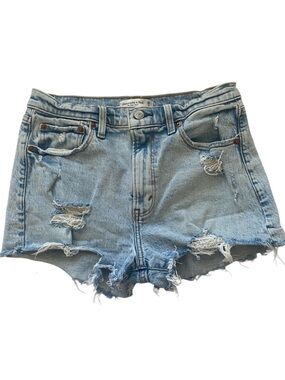 Abercrombie & Fitch High Rise Mom Short Light Wash Distressed Denim Shorts